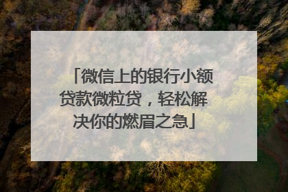 微信上的银行小额贷款微粒贷，轻松解决你的燃眉之急